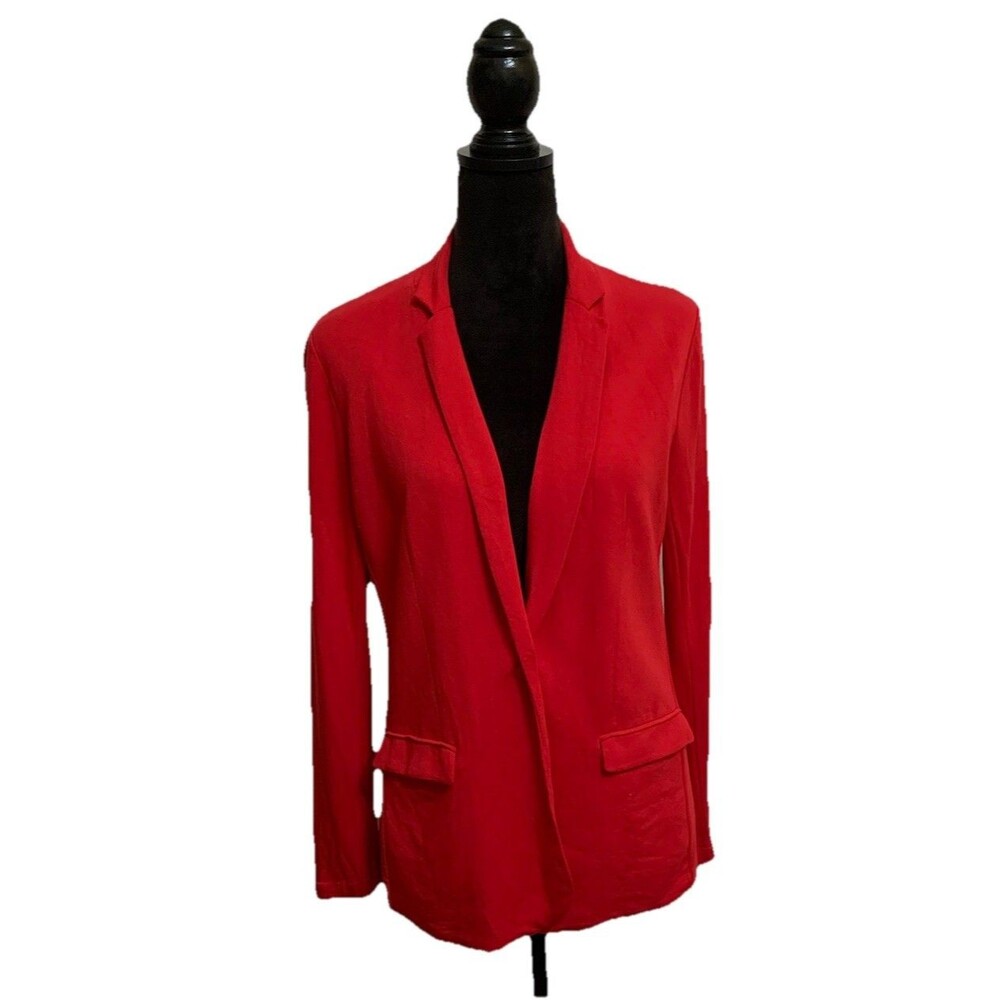 Magaschoni Womens Size Medium Blazer Soft Basic Career Office Comfy Red Pockets